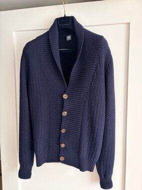 Eleventy Mens 100% Wool Shawl Collar Cardigan Sweater Navy Made in Italy Size M